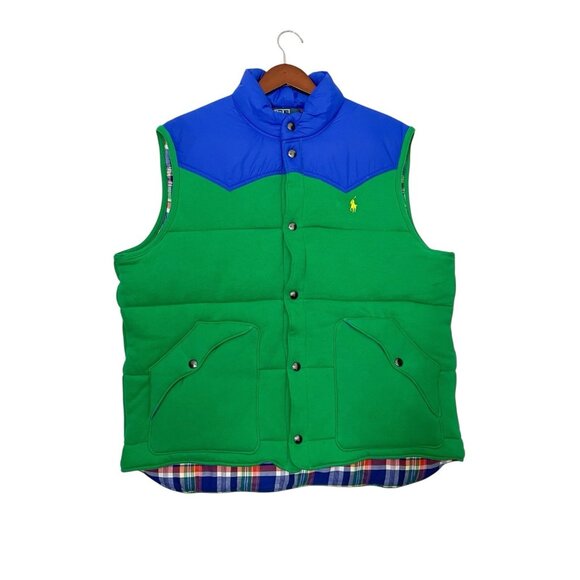 Polo Ralph Lauren Colorblocked Green Puffer Vest W/ Plaid Liner Men’s Size XXL - Picture 1 of 11